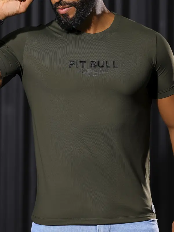 Camiseta Masculina com Estampa Metalizada em Relevo Pit Bull Jeans Luxo