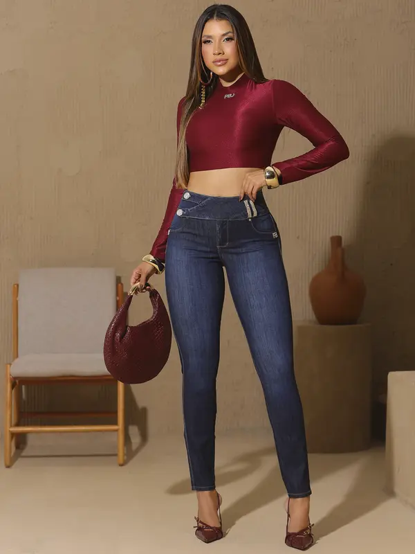 Calça Skinny Cós Largo com Bordado Manual Pit Bull Jeans Luxo