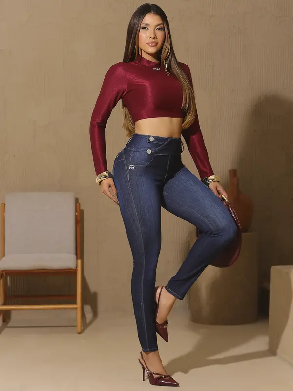 Calça Skinny Cós Largo com Bordado Manual Pit Bull Jeans Luxo