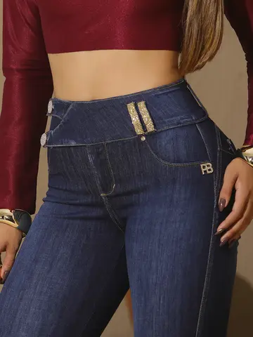 Calça Skinny Cós Largo com Bordado Manual Pit Bull Jeans Luxo