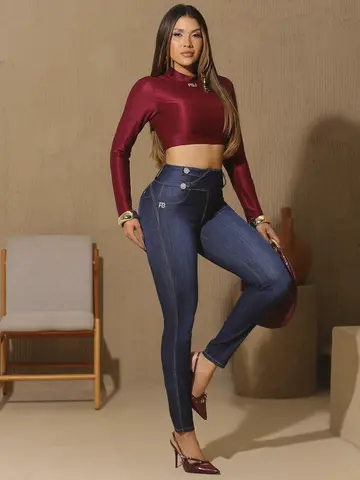Calça Skinny Cós Largo com Bordado Manual Pit Bull Jeans Luxo
