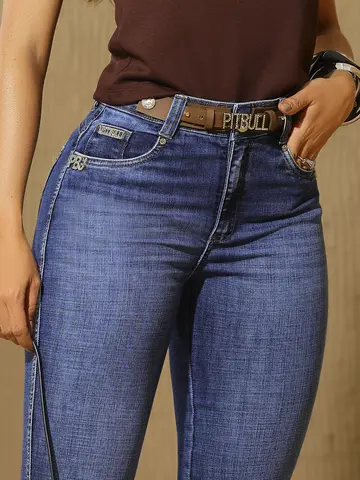 Calça Flare com Enfeite no Cós e Detalhes PBJ Pit Bull Jeans Luxo