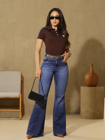 Calça Flare com Enfeite no Cós e Detalhes PBJ Pit Bull Jeans Luxo