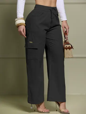 Calça Feminina Cargo com Amarração e Bolsos Funcionais Empório Pit Bull