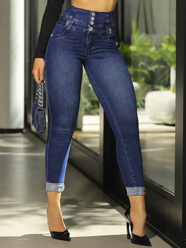 Calça Cintura Perfeita Cropped com Barra Personalizada Pit Bull Jeans Luxo