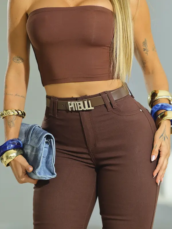 Calça Hot Pants Color com Cinto Personalizado Pit Bull Jeans Basic