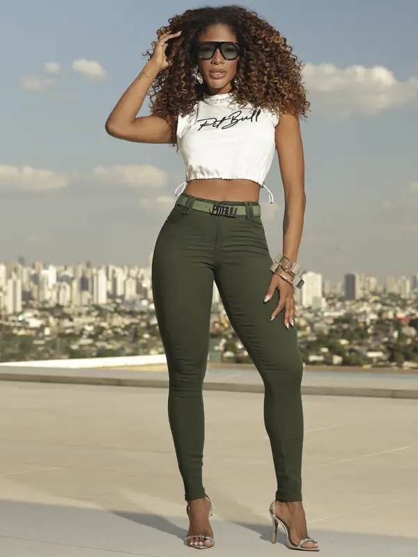 Calça Hot Pants Color com Cinto Personalizado Pit Bull Jeans Basic