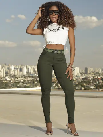 Calça Hot Pants Color com Cinto Personalizado Pit Bull Jeans Basic