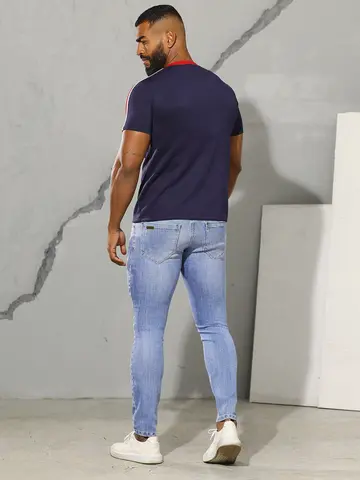 Camiseta Masculina com Recortes Contrastantes Pit Bull Jeans Luxo