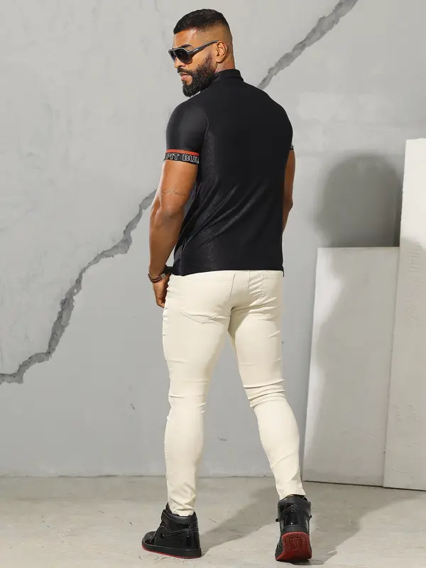 Polo Masculina com Recortes e Elástico Personalizado Pit Bull Jeans Luxo