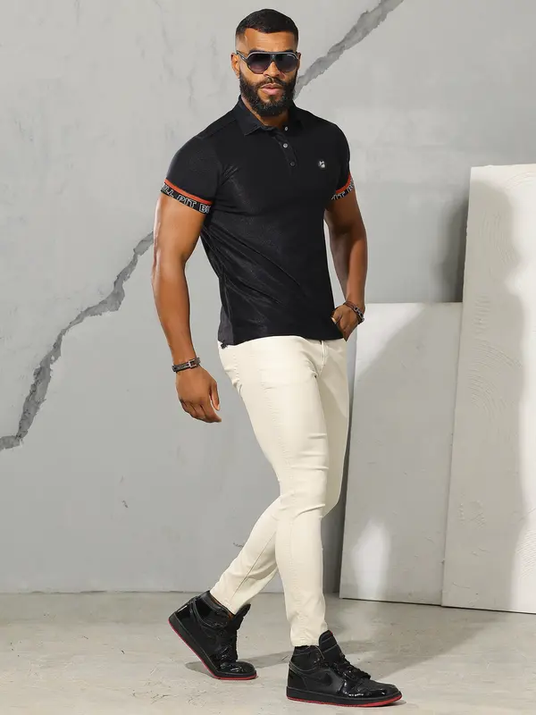 Polo Masculina com Recortes e Elástico Personalizado Pit Bull Jeans Luxo
