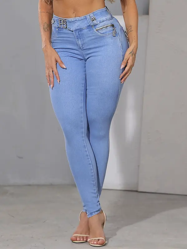 Calça Skinny Com Zíperes E Detalhes Personalizados Pit Bull Jeans Luxo