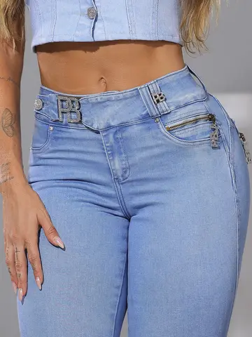 Calça Skinny Com Zíperes E Detalhes Personalizados Pit Bull Jeans Luxo