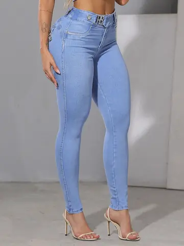 Calça Skinny Com Zíperes E Detalhes Personalizados Pit Bull Jeans Luxo