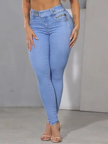 Calça Skinny Com Zíperes E Detalhes Personalizados Pit Bull Jeans Luxo