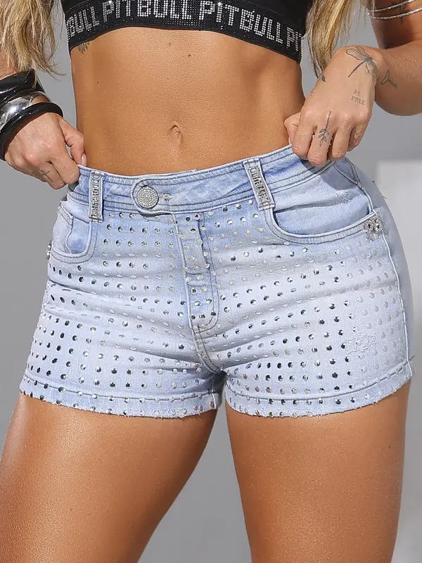 Short Soltinho Com Cristais Pit Bull Jeans Luxo