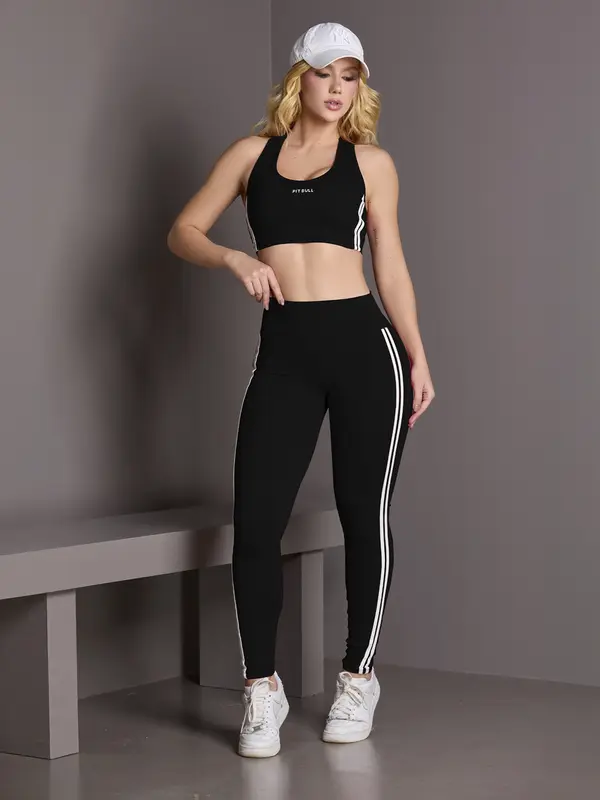 Conjunto Top e Legging Fitness com Bojo Removível Pit Bull Jeans Fitness