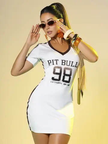 Vestido T-Shirt M/C com estampa em relevo Pit Bull Luxo