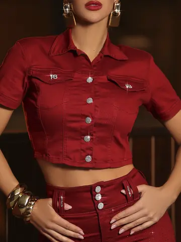 Cropped Jeans Elegante e Sofisticado com Botões de Pressão Pit Bull Jeans Luxo