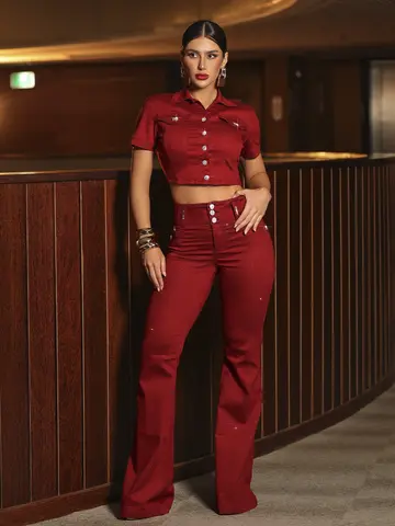 Cropped Jeans Elegante e Sofisticado com Botões de Pressão Pit Bull Jeans Luxo