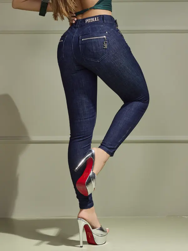 Calça Skinny Com Ziperes E Enfeites Pit Bull Luxo