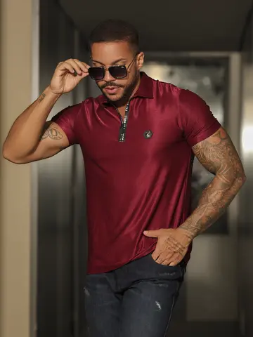 Polo Masculina Estilosa e Elegante com Zíper Personalizado Pit Bull Jeans Luxo