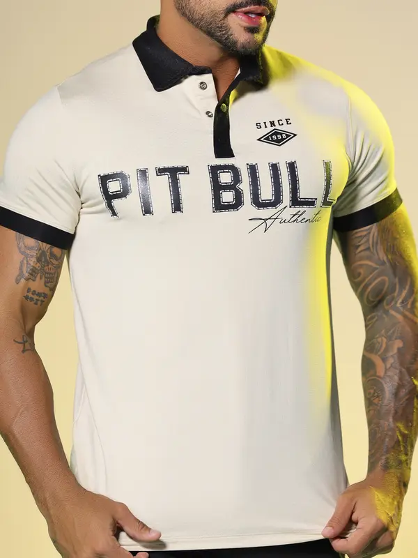Polo Masculina com Estampa Pit Bull em Relevo Pit Bull Jeans Luxo