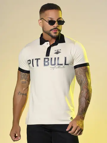 Polo Masculina com Estampa Pit Bull em Relevo Pit Bull Jeans Luxo