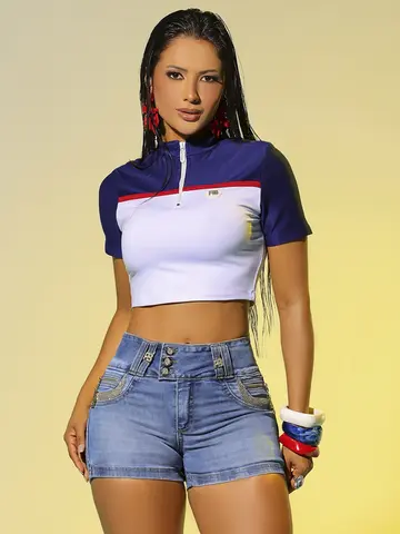 Short Sexy com Bordado Manual e Zíperes Pit Bull Jeans Luxo