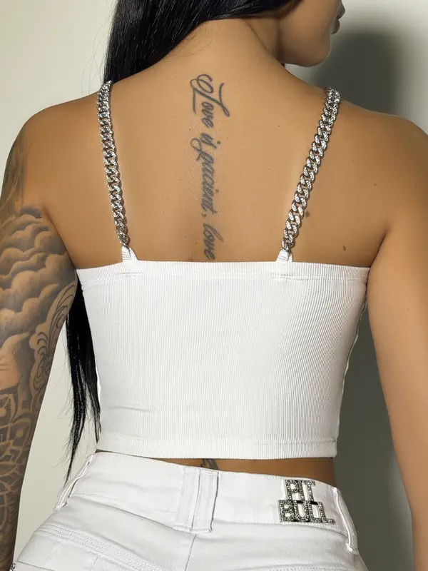 Cropped Conceito Com Franjas E Alças De Corrente Pit Bull Luxo