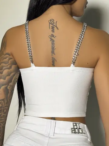 Cropped Conceito Com Franjas E Alças De Corrente Pit Bull Luxo