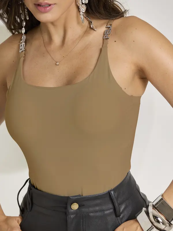 Body com Bojo Fixo e Alças com Cristal Pit Bull Jeans Emporio