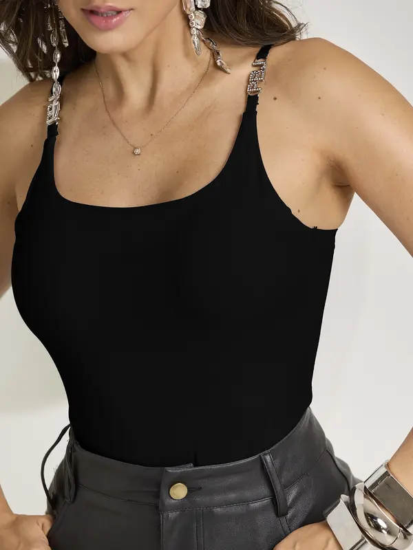 Body com Bojo Fixo e Alças com Cristal Pit Bull Jeans Emporio