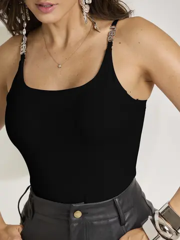 Body com Bojo Fixo e Alças com Cristal Pit Bull Jeans Emporio