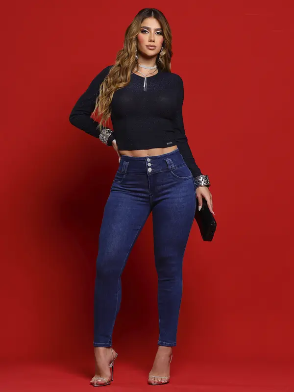 Calça Skinny Cós Largo Estilosa e Casual com Lavado Escuro Pit Bull Jeans Premium