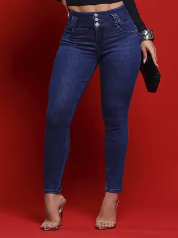 Calça Skinny Cós Largo Estilosa e Casual com Lavado Escuro Pit Bull Jeans Premium