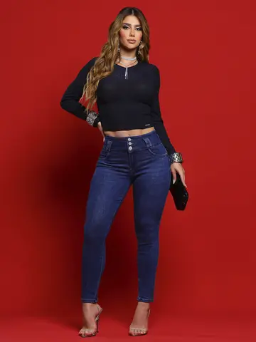 Calça Skinny Cós Largo Estilosa e Casual com Lavado Escuro Pit Bull Jeans Premium