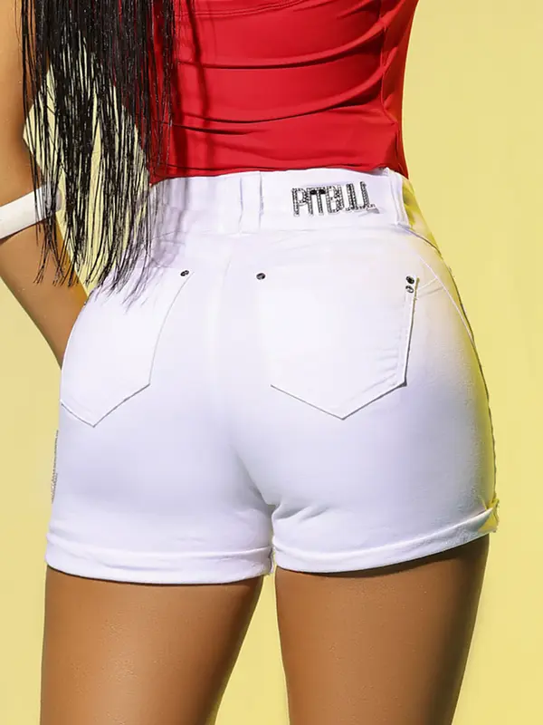 Short Sexy Color com Bordado Pit Bull e Strass Pit Bull Jeans Luxo