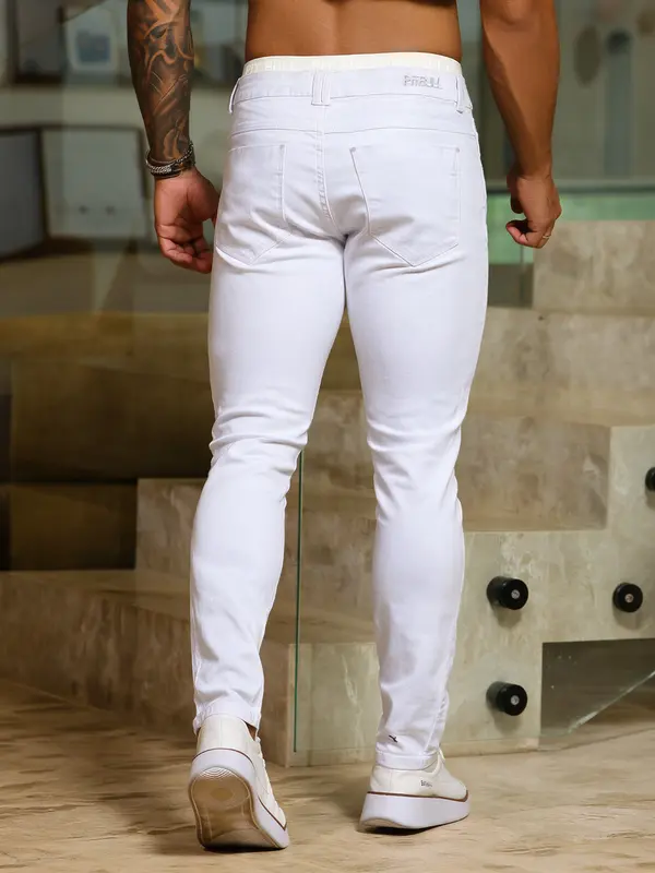 Calça Masculina Branca Com Cós Elástico Pit Bull Luxo