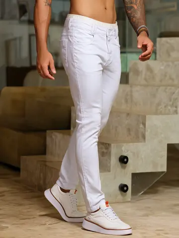 Calça Masculina Branca Com Cós Elástico Pit Bull Luxo