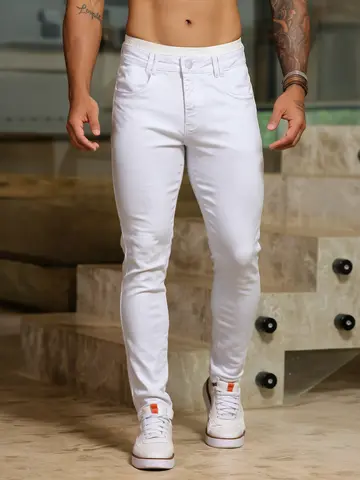 Calça Masculina Branca Com Cós Elástico Pit Bull Luxo