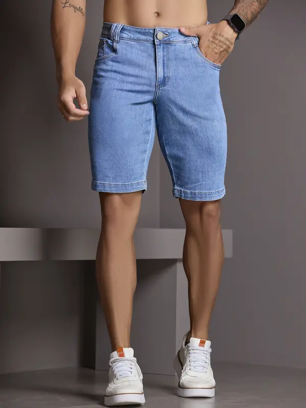 Bermuda Masculina Jeans com Etiqueta de Metal Personalizada Pit Bull Jeans