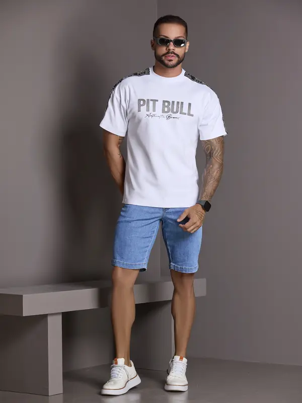 Bermuda Masculina Jeans com Etiqueta de Metal Personalizada Pit Bull Jeans