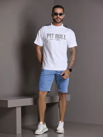 Bermuda Masculina Jeans com Etiqueta de Metal Personalizada Pit Bull Jeans