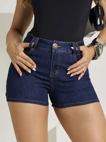 Short Feminino Jeans Com Strass E Detalhes Metálicos Pit Bull Jeans