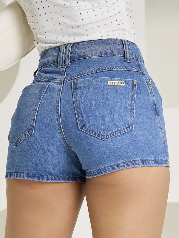 Short Feminino Soltinho Basic Com Strass Pit Bull Jeans