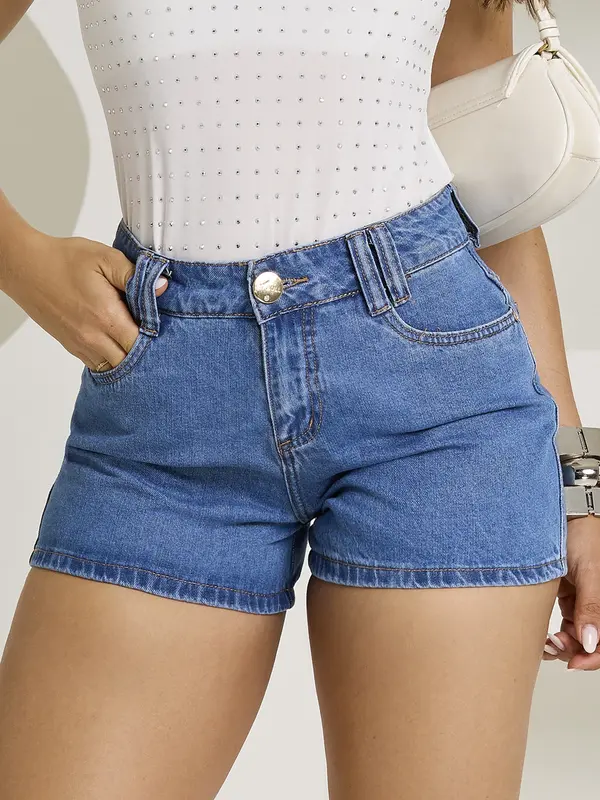 Short Feminino Soltinho Basic Com Strass Pit Bull Jeans