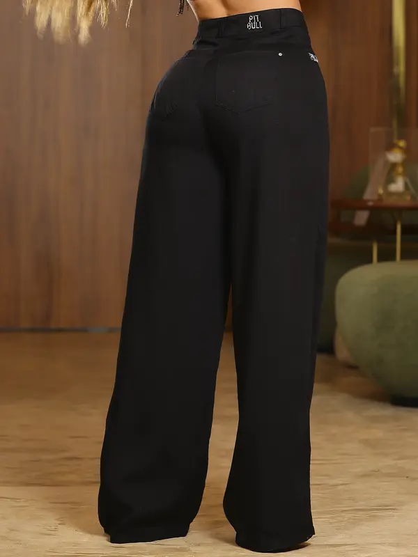 Calça Wide Leg Color Feminina Sofisticada Pit Bull Jeans Luxo