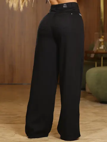 Calça Wide Leg Color Feminina Sofisticada Pit Bull Jeans Luxo