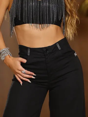 Calça Wide Leg Color Feminina Sofisticada Pit Bull Jeans Luxo